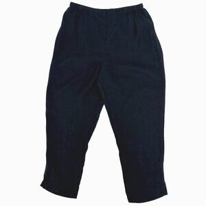 NWOT Flax Womens Black Linen Cropped Pants M Elastic Waist Relaxed Fit